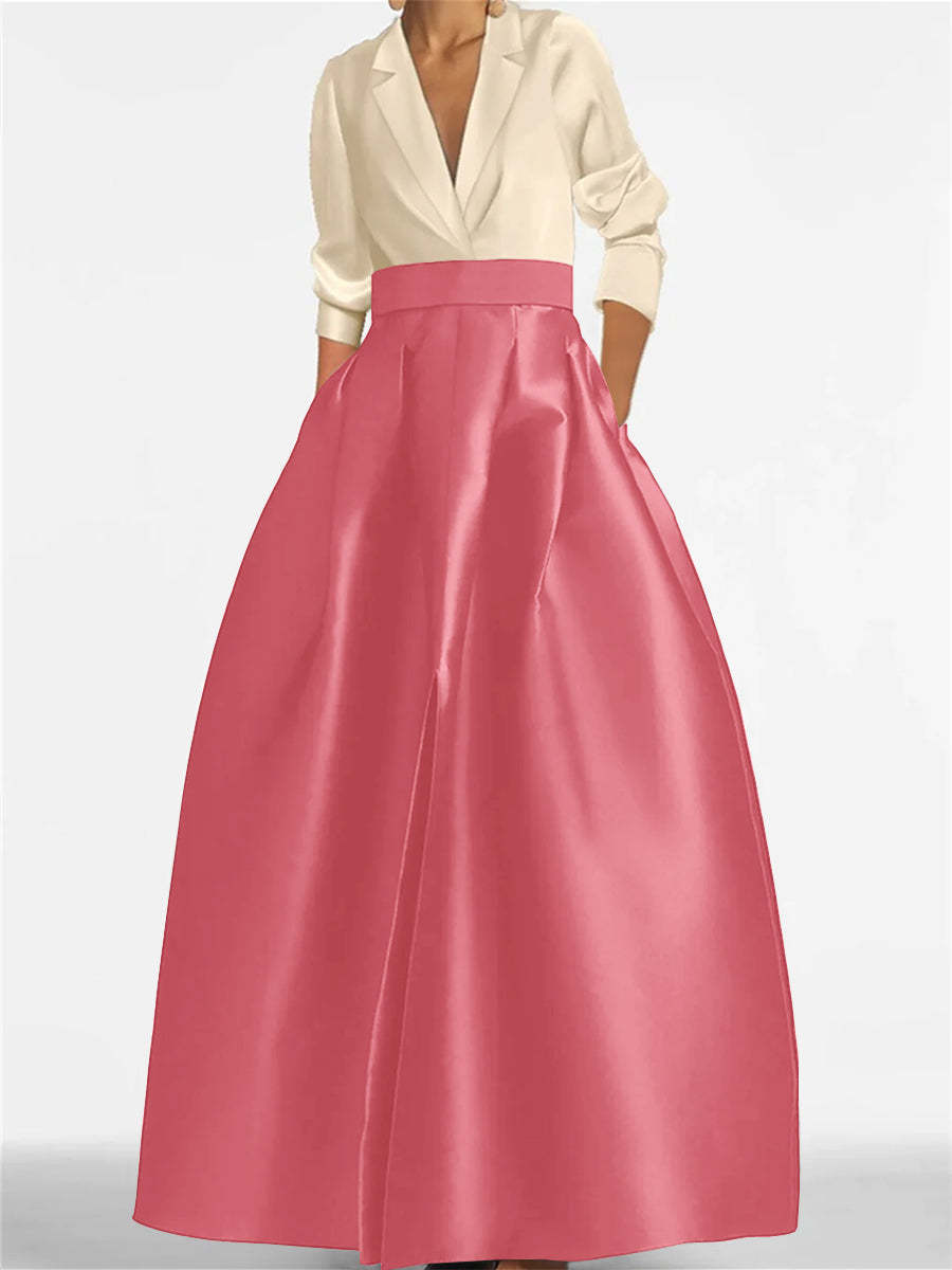 V-Neck A-Line Princess Gown with Long Sleeves and Pockets for the Mother of the Bride-BMbridal