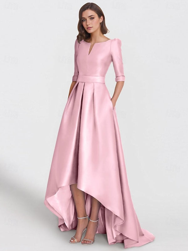 Asymmetrical A-Line Princess Mother of the Bride Dresses with Half Sleeves and Pockets-BMbridal