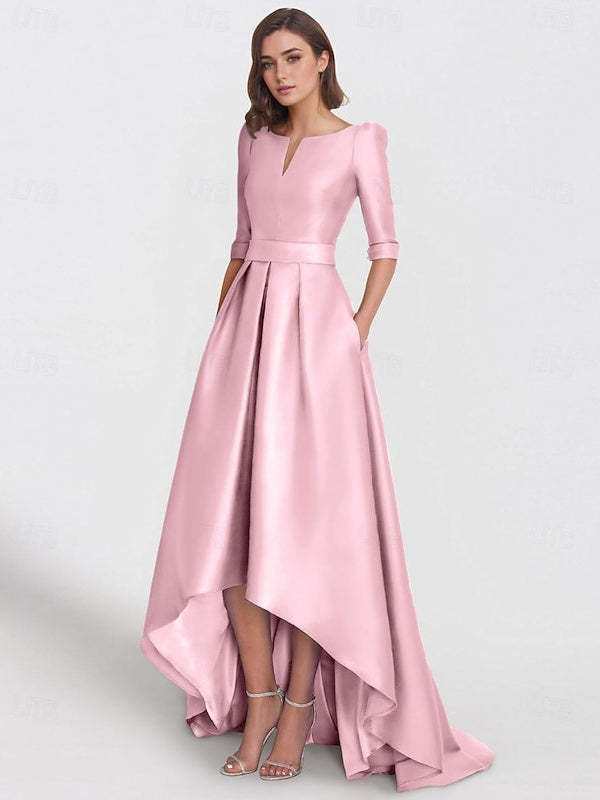 Asymmetrical A-Line Princess Mother of the Bride Dresses with Half Sleeves and Pockets-BMbridal