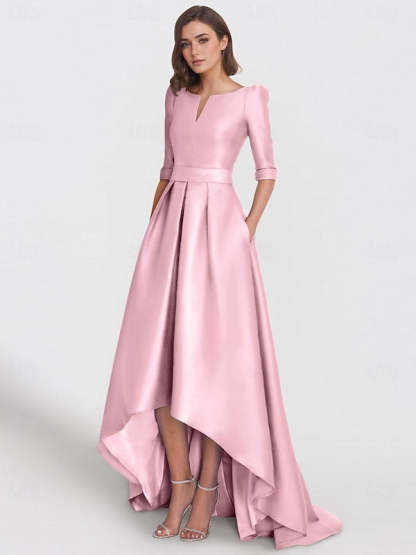 Asymmetrical A-Line Princess Mother of the Bride Dresses with Half Sleeves and Pockets-BMbridal