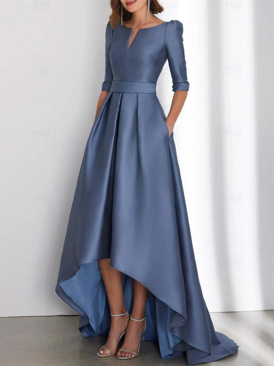 Asymmetrical A-Line Princess Mother of the Bride Dresses with Half Sleeves and Pockets-BMbridal