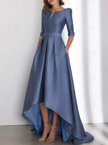 Asymmetrical A-Line Princess Mother of the Bride Dresses with Half Sleeves and Pockets-BMbridal