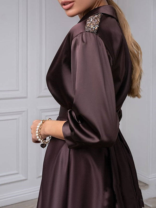 V-Neck A-Line Princess Gown with 3/4 Sleeves and Beading for the Mother of the Bride-BMbridal