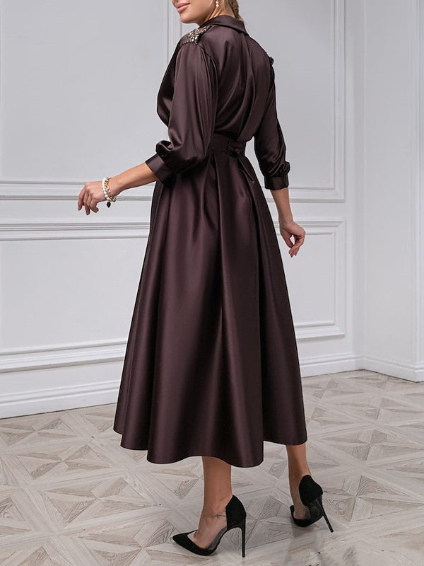 V-Neck A-Line Princess Gown with 3/4 Sleeves and Beading for the Mother of the Bride-BMbridal