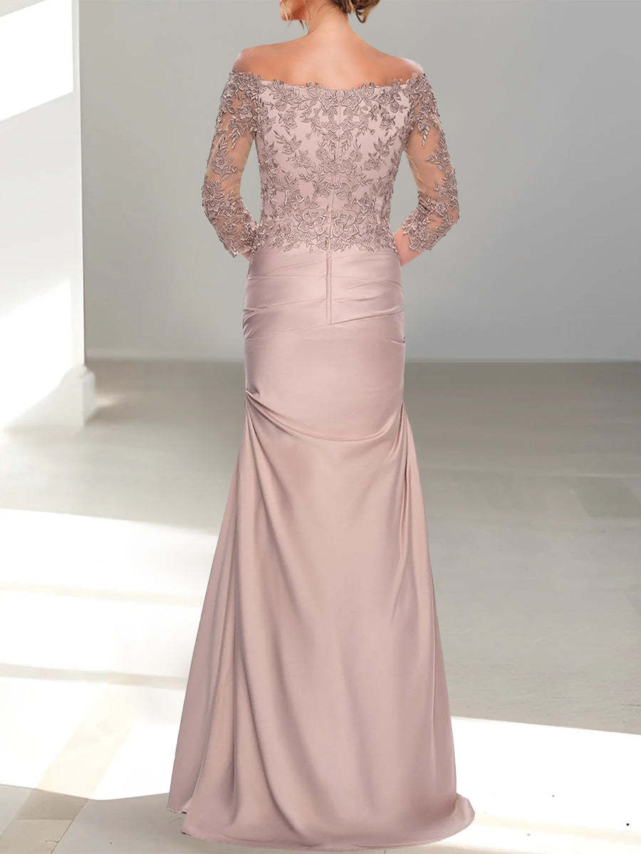 Mermaid/Trumpet Off-the-Shoulder Mother of the Bride Dress with 3/4 Sleeves and Beading-BMbridal