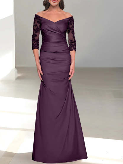 Mermaid/Trumpet Off-the-Shoulder Mother of the Bride Dress with 3/4 Sleeves and Beading-BMbridal