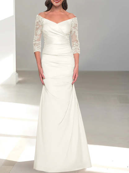 Mermaid/Trumpet Off-the-Shoulder Mother of the Bride Dress with 3/4 Sleeves and Beading-BMbridal