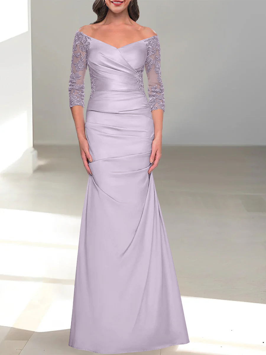 Mermaid/Trumpet Off-the-Shoulder Mother of the Bride Dress with 3/4 Sleeves and Beading-BMbridal