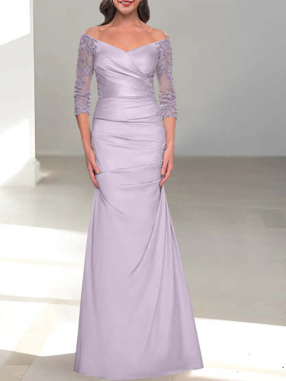 Mermaid/Trumpet Off-the-Shoulder Mother of the Bride Dress with 3/4 Sleeves and Beading-BMbridal
