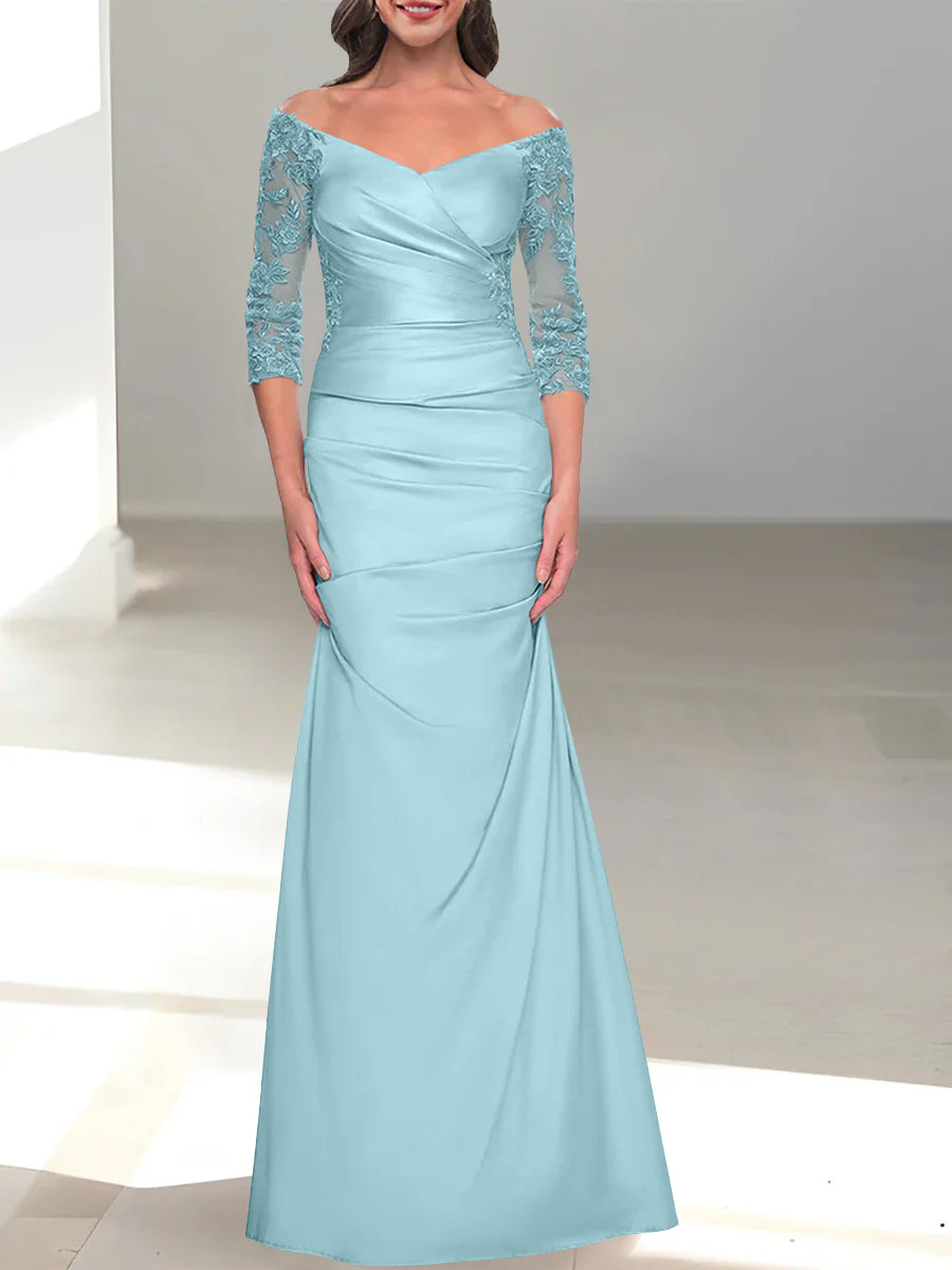 Mermaid/Trumpet Off-the-Shoulder Mother of the Bride Dress with 3/4 Sleeves and Beading-BMbridal