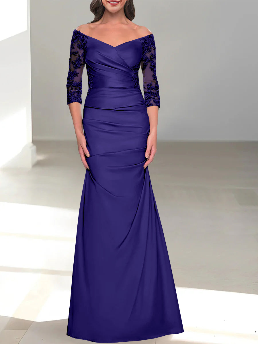 Mermaid/Trumpet Off-the-Shoulder Mother of the Bride Dress with 3/4 Sleeves and Beading-BMbridal