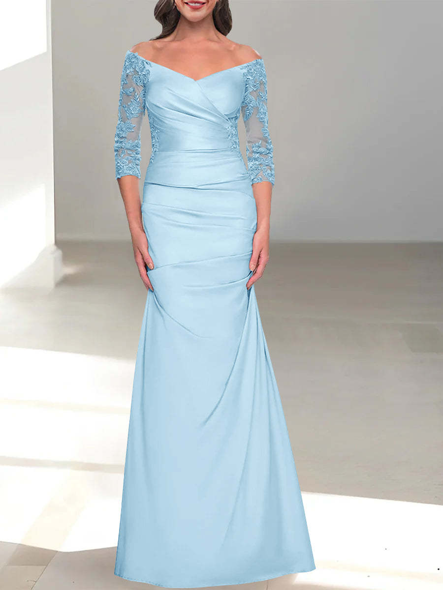 Mermaid/Trumpet Off-the-Shoulder Mother of the Bride Dress with 3/4 Sleeves and Beading-BMbridal