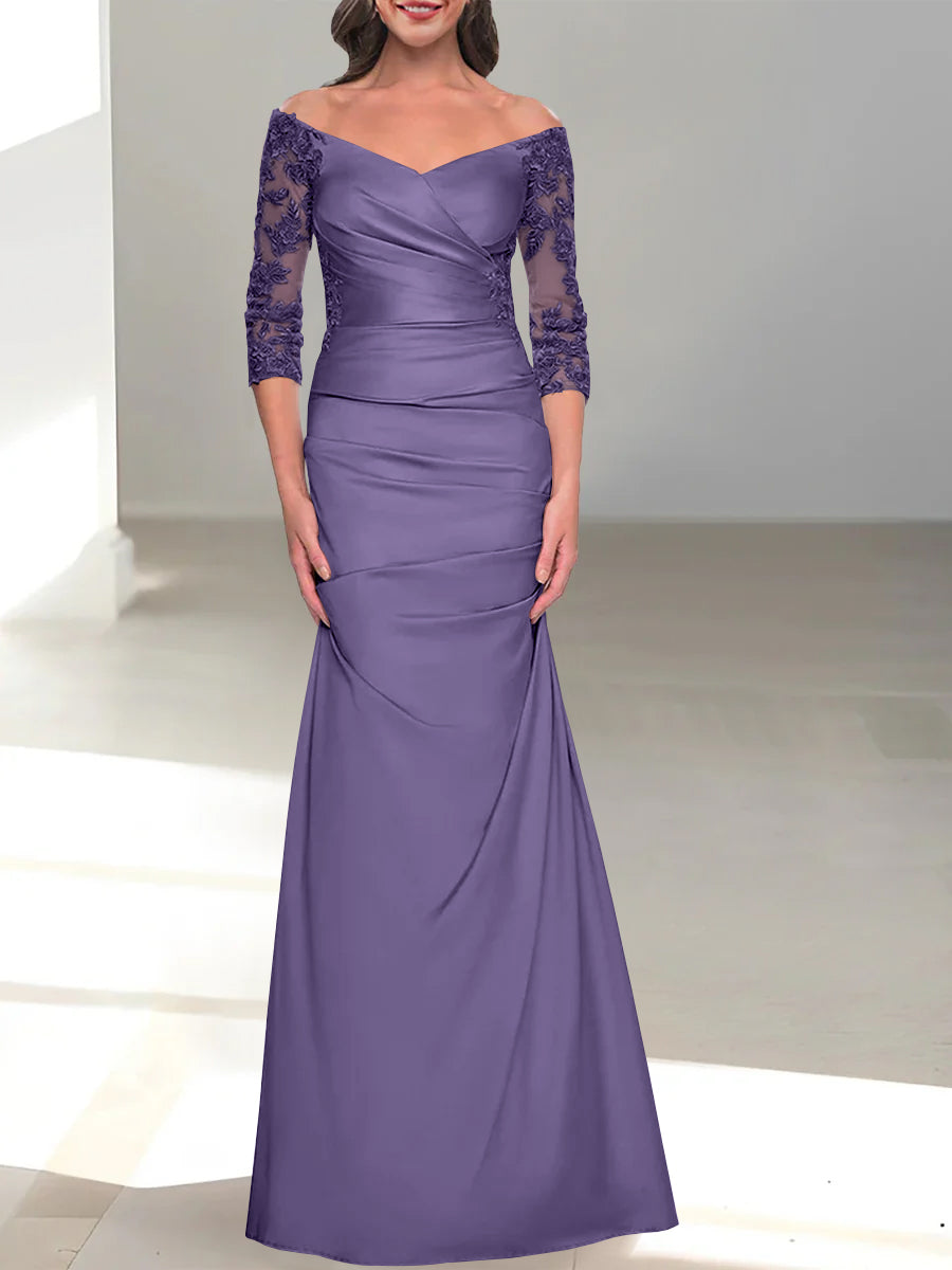 Mermaid/Trumpet Off-the-Shoulder Mother of the Bride Dress with 3/4 Sleeves and Beading-BMbridal
