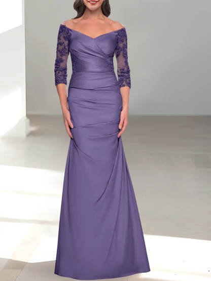 Mermaid/Trumpet Off-the-Shoulder Mother of the Bride Dress with 3/4 Sleeves and Beading-BMbridal