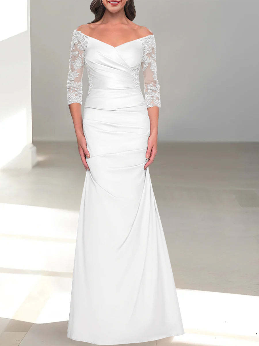 Mermaid/Trumpet Off-the-Shoulder Mother of the Bride Dress with 3/4 Sleeves and Beading-BMbridal