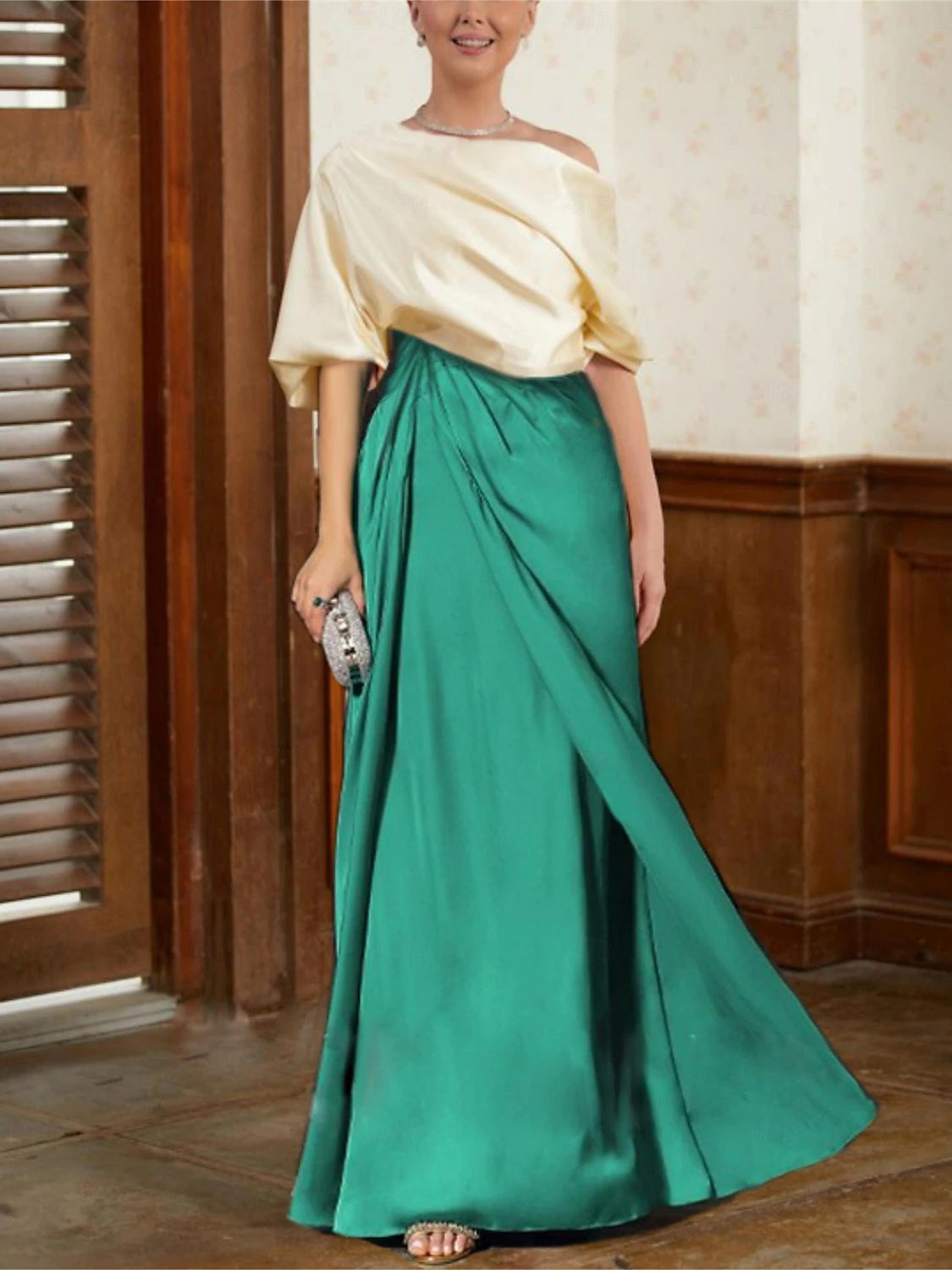Mother of the Bride Cowl Neck A-Line Dresses with Half Sleeves-BMbridal