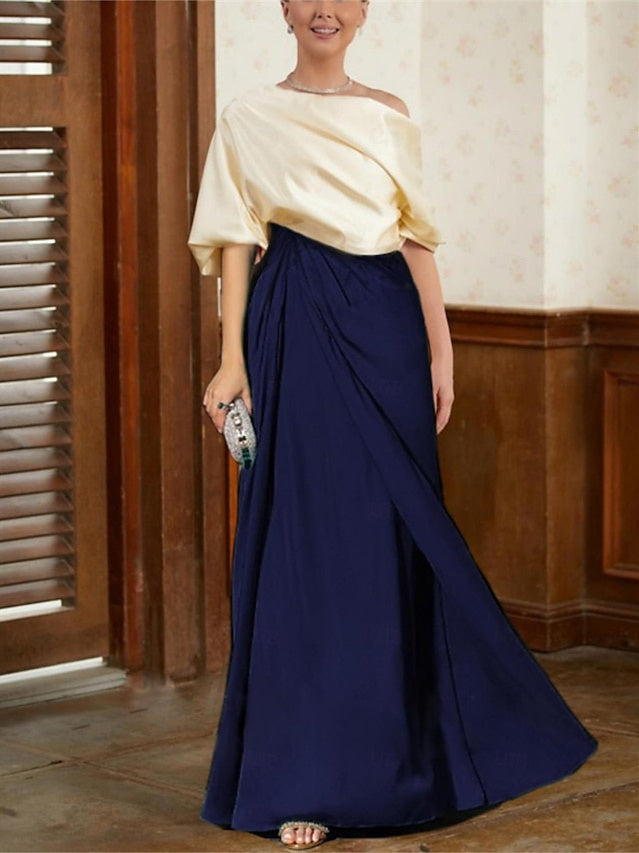 Mother of the Bride Cowl Neck A-Line Dresses with Half Sleeves-BMbridal