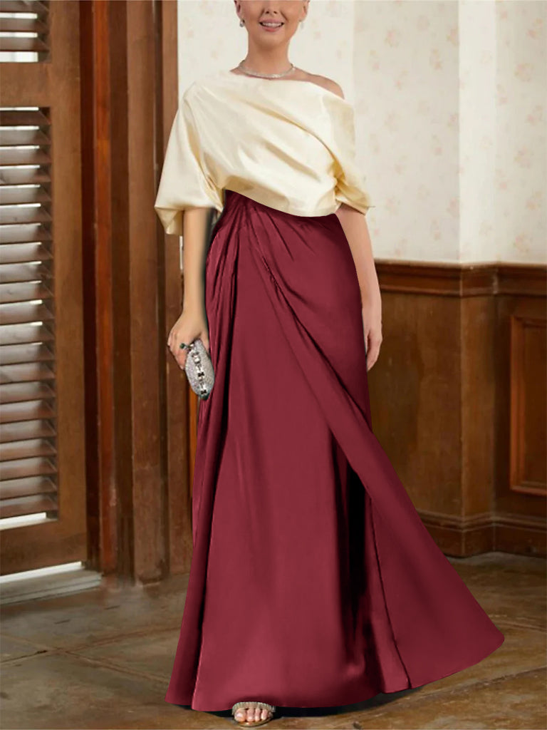 Mother of the Bride Cowl Neck A-Line Dresses with Half Sleeves-BMbridal