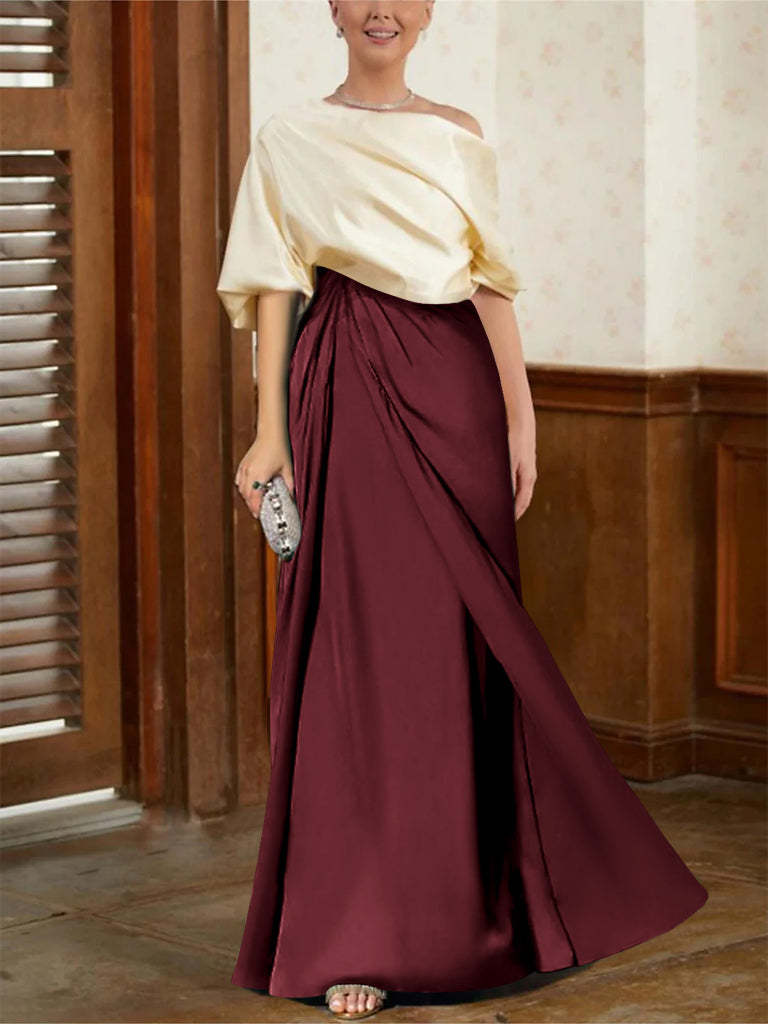 Mother of the Bride Cowl Neck A-Line Dresses with Half Sleeves-BMbridal