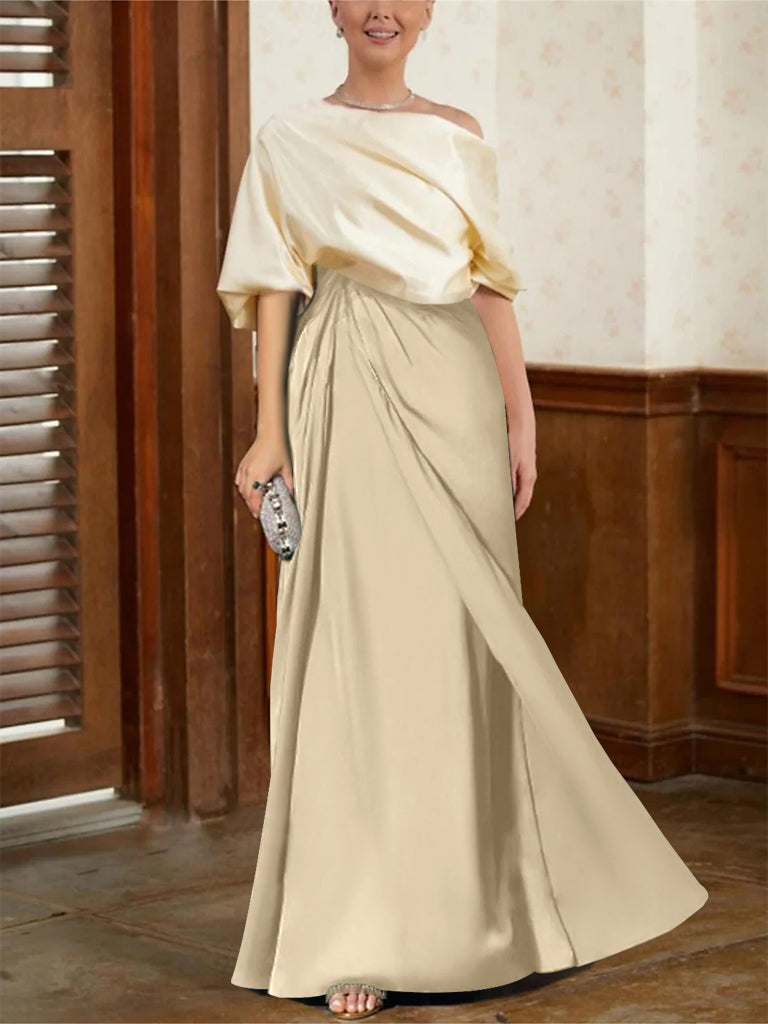 Mother of the Bride Cowl Neck A-Line Dresses with Half Sleeves-BMbridal