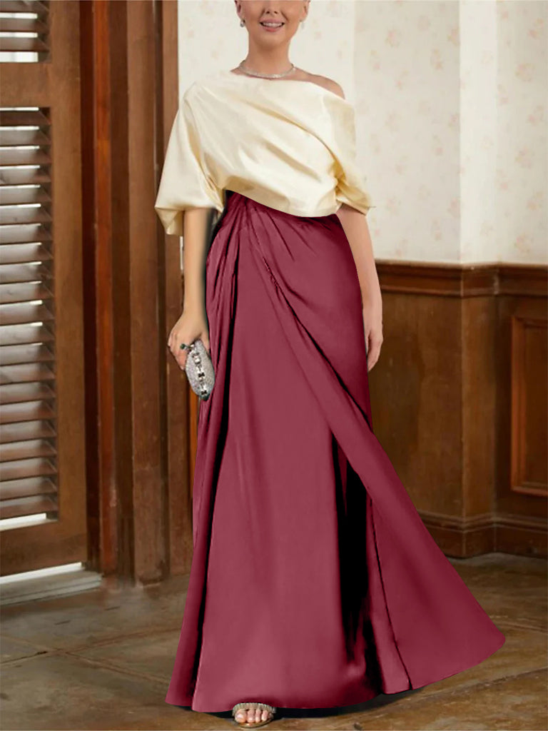 Mother of the Bride Cowl Neck A-Line Dresses with Half Sleeves-BMbridal