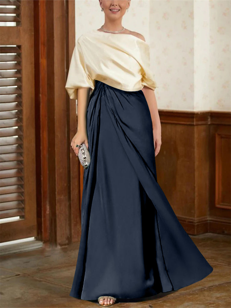 Mother of the Bride Cowl Neck A-Line Dresses with Half Sleeves-BMbridal