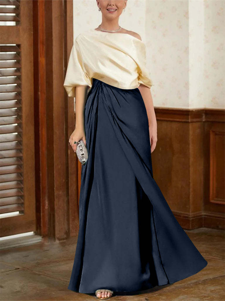 Mother of the Bride Cowl Neck A-Line Dresses with Half Sleeves-BMbridal
