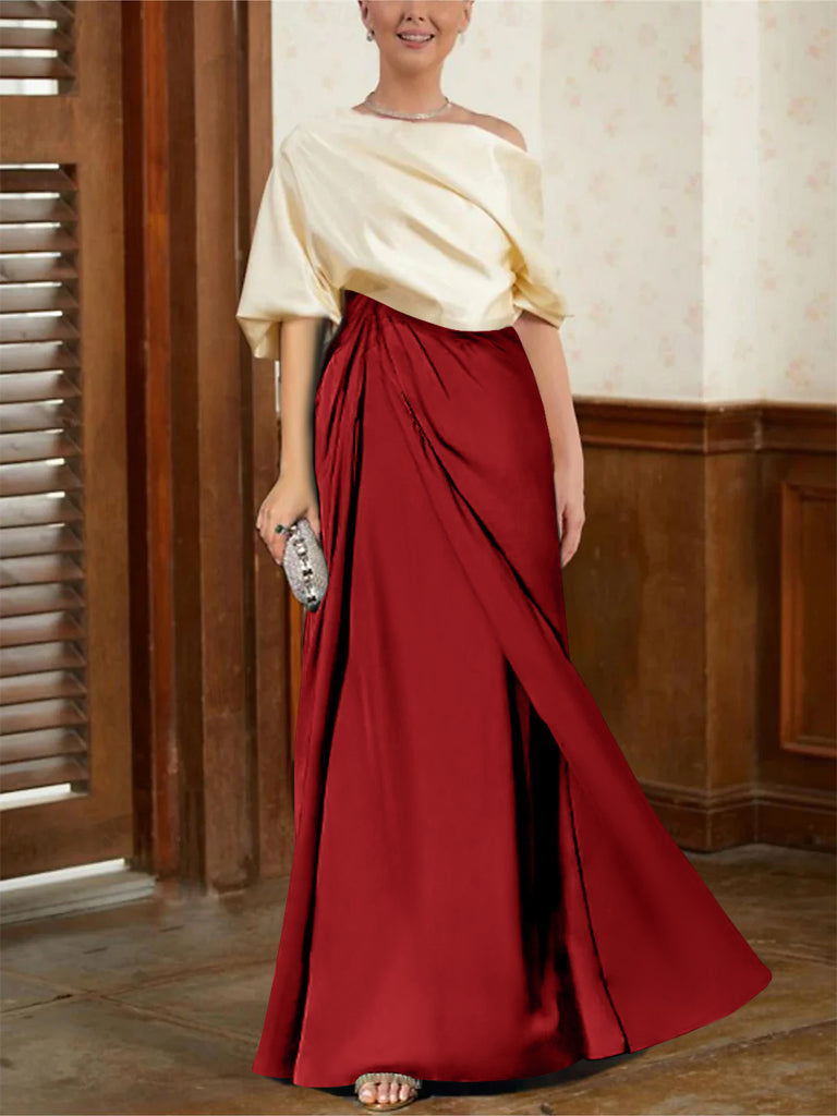 Mother of the Bride Cowl Neck A-Line Dresses with Half Sleeves-BMbridal