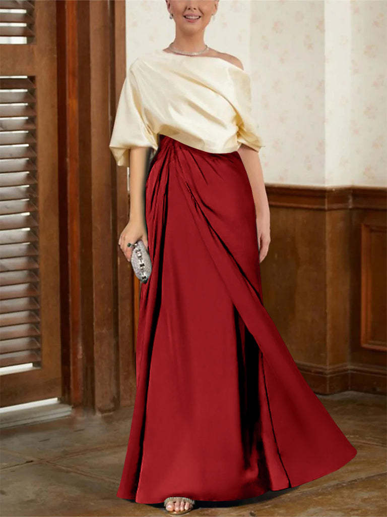 Mother of the Bride Cowl Neck A-Line Dresses with Half Sleeves-BMbridal
