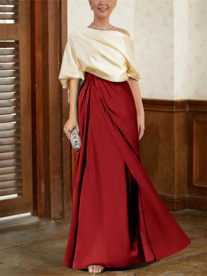 Mother of the Bride Cowl Neck A-Line Dresses with Half Sleeves-BMbridal