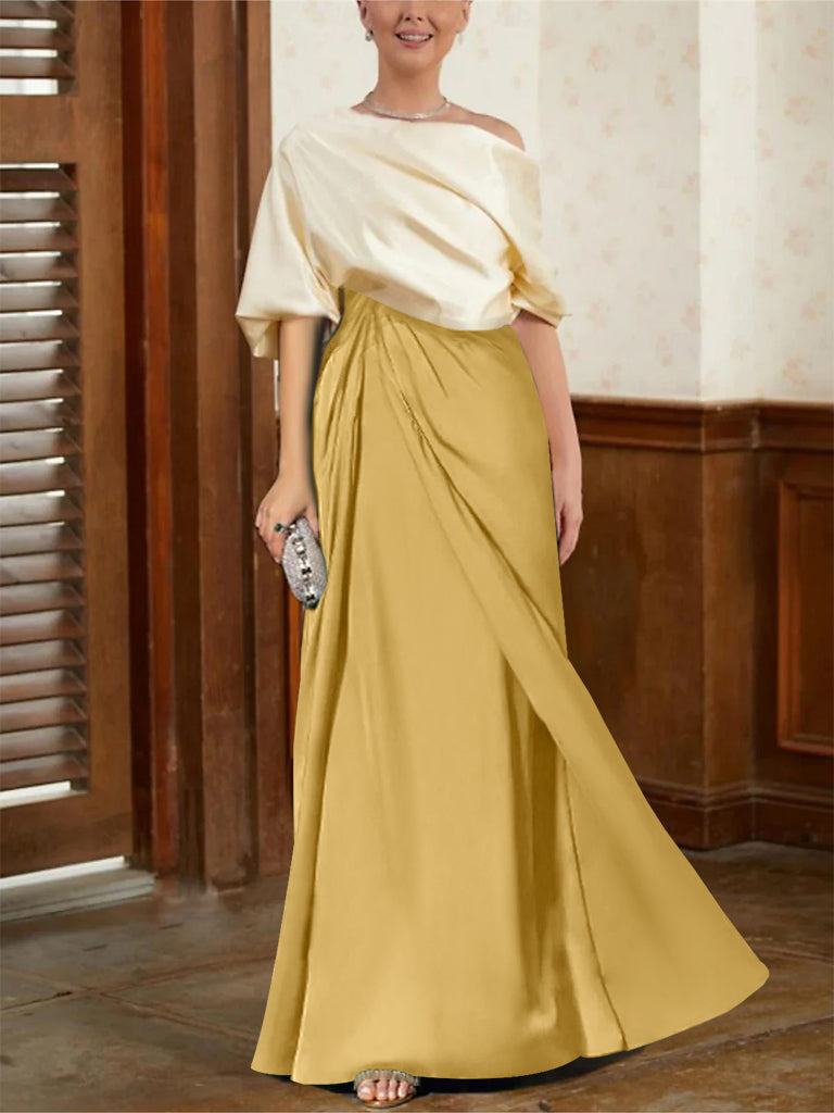 Mother of the Bride Cowl Neck A-Line Dresses with Half Sleeves-BMbridal