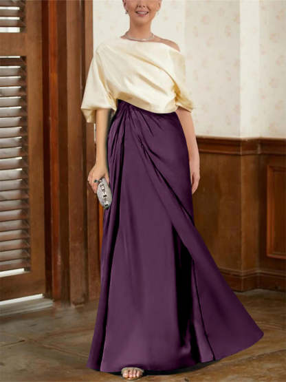Mother of the Bride Cowl Neck A-Line Dresses with Half Sleeves-BMbridal