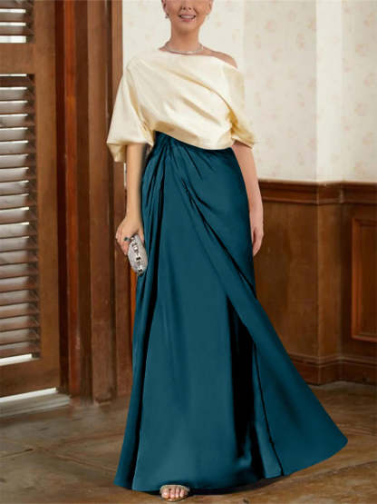 Mother of the Bride Cowl Neck A-Line Dresses with Half Sleeves-BMbridal
