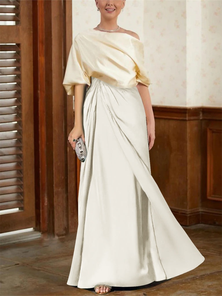 Mother of the Bride Cowl Neck A-Line Dresses with Half Sleeves-BMbridal