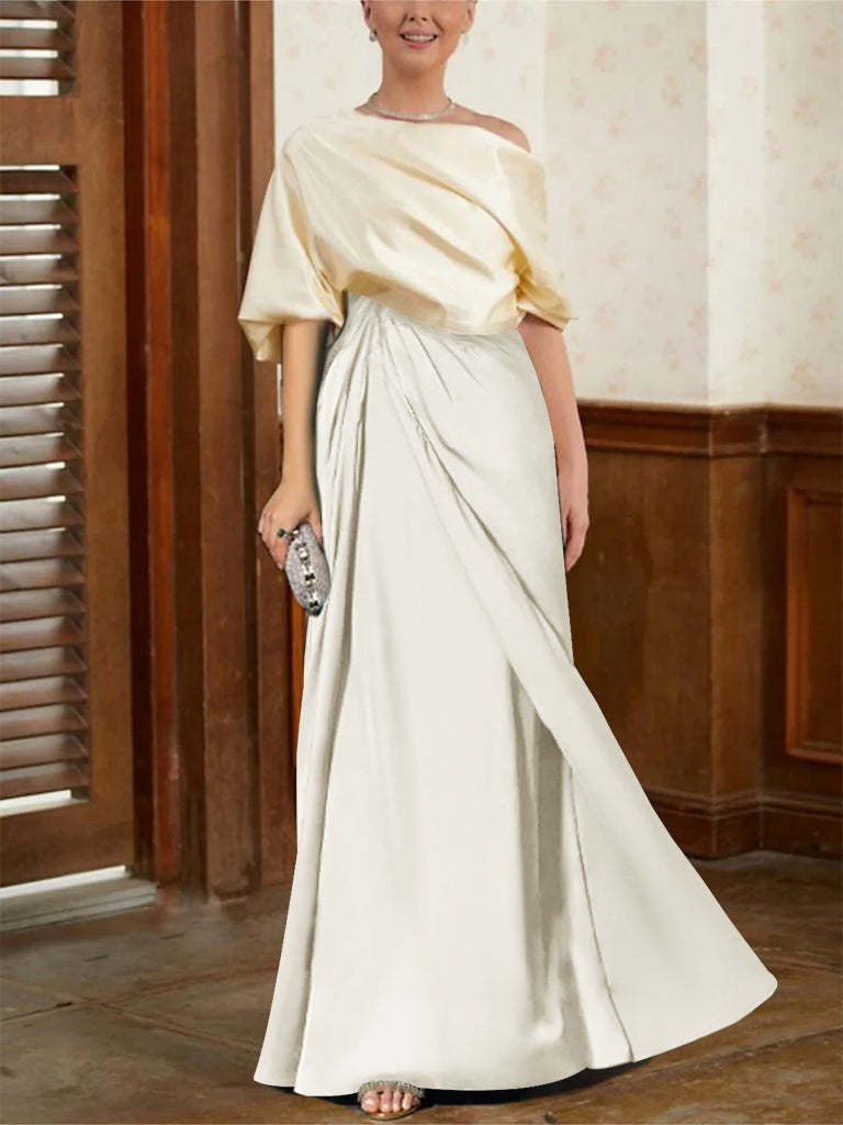 Mother of the Bride Cowl Neck A-Line Dresses with Half Sleeves-BMbridal