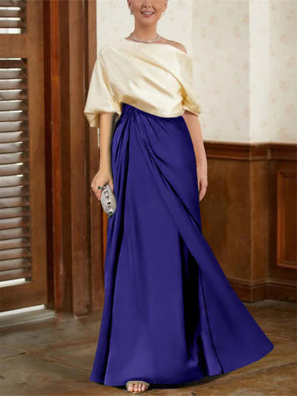 Mother of the Bride Cowl Neck A-Line Dresses with Half Sleeves-BMbridal