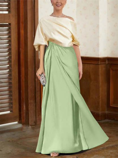Mother of the Bride Cowl Neck A-Line Dresses with Half Sleeves-BMbridal