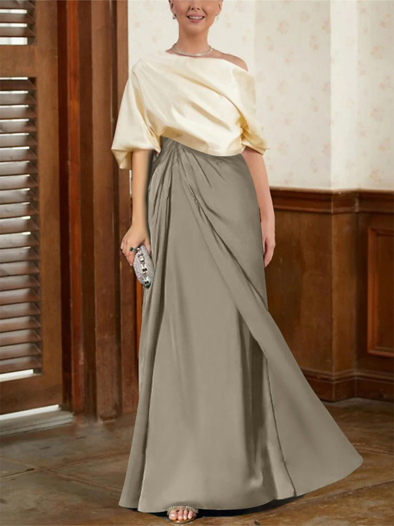 Mother of the Bride Cowl Neck A-Line Dresses with Half Sleeves-BMbridal