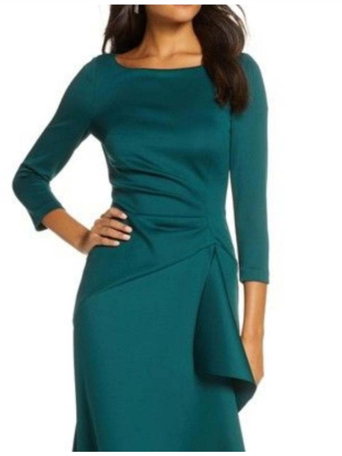 3/4 Sleeve Scoop Neck Ruffled Mother of the Bride Sheath Dress