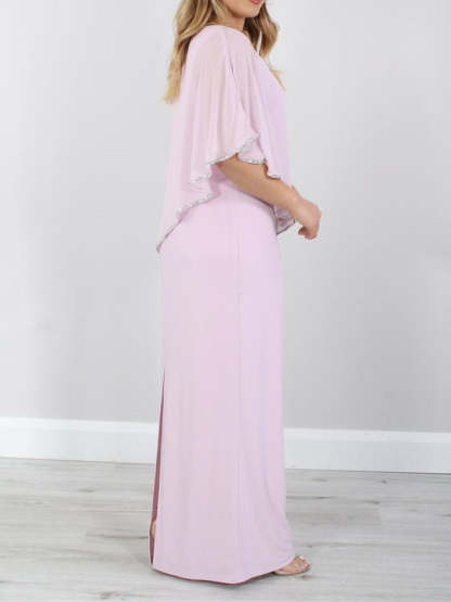 Floor-Length Mother of the Bride Gown with 3/4 Sleeves