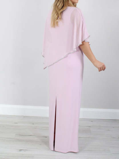 Floor-Length Mother of the Bride Gown with 3/4 Sleeves