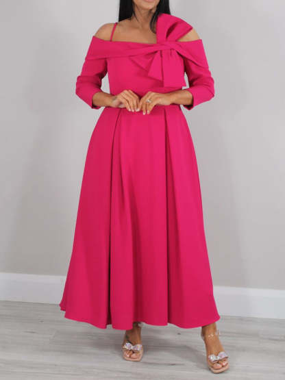 Off-the-Shoulder A-Line/Princess Ankle-Length Mother of the Bride Dress with Bow(s) and 3/4 Sleeves-BMbridal