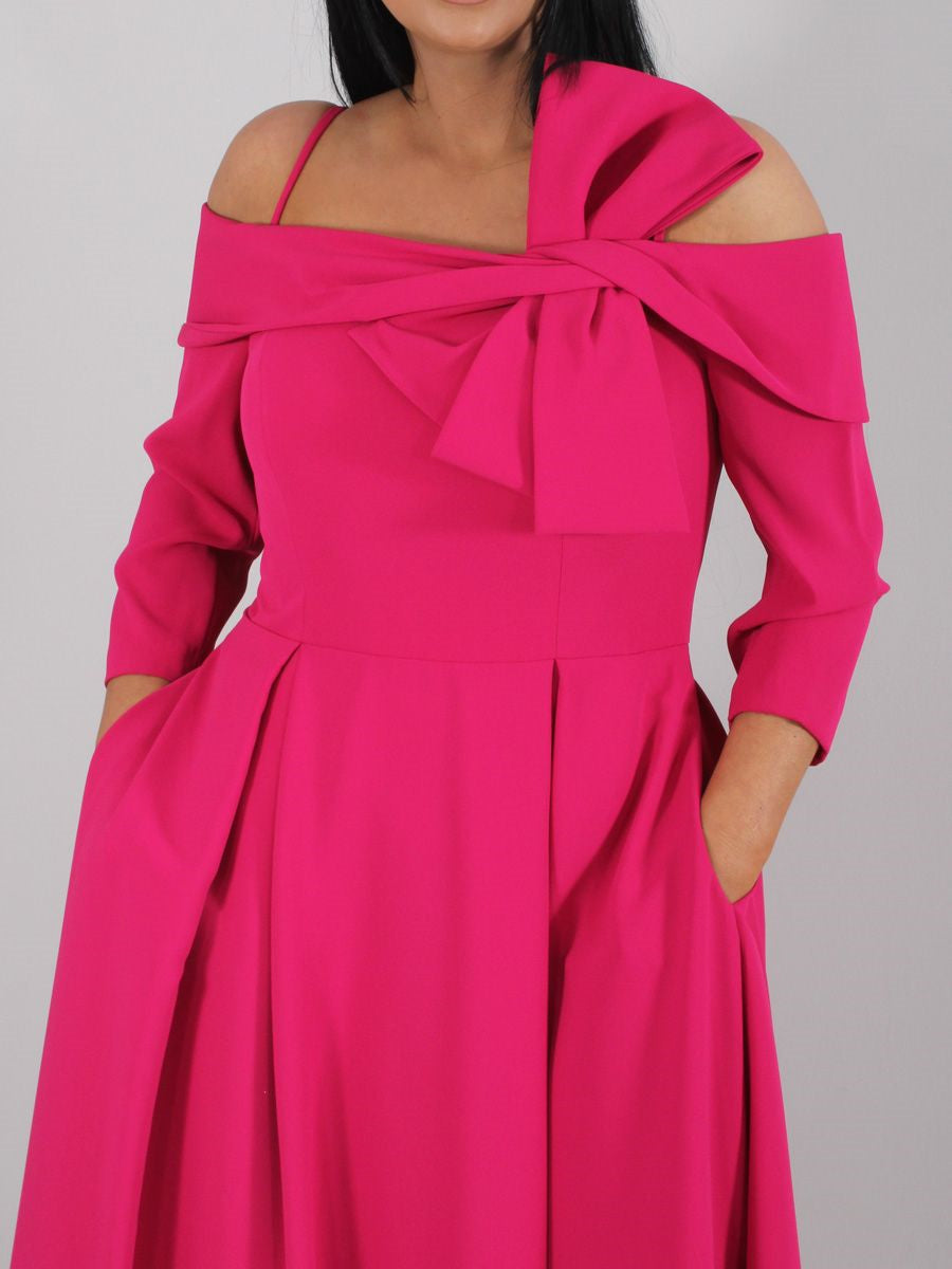 Off-the-Shoulder A-Line/Princess Ankle-Length Mother of the Bride Dress with Bow(s) and 3/4 Sleeves-BMbridal