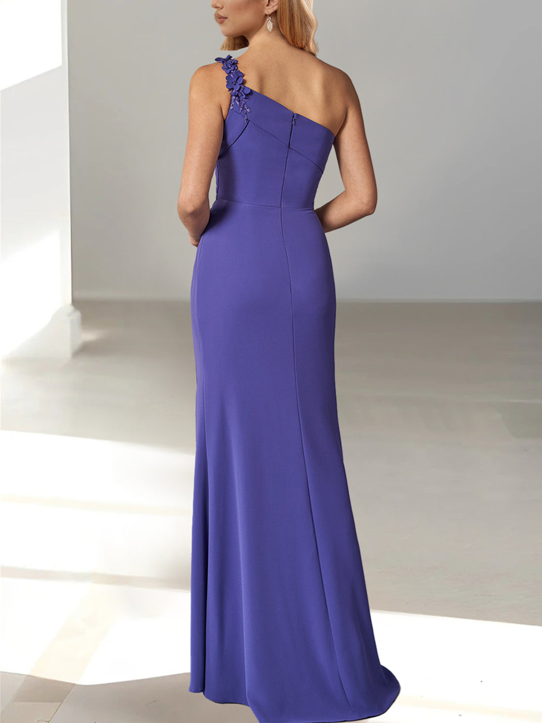 One-Shoulder Sleeveless Floor-Length Sheath/Column Gown for the Mother of the Bride with Beaded Details-BMbridal