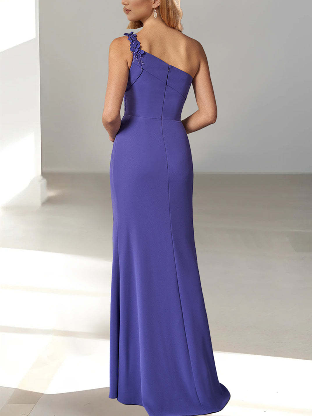One-Shoulder Sleeveless Floor-Length Sheath/Column Gown for the Mother of the Bride with Beaded Details-BMbridal