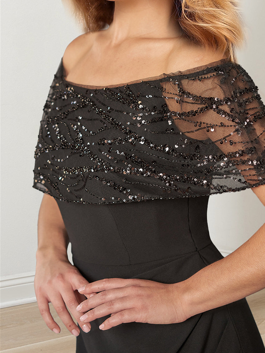 Sparkly Princess A-Line Floor-Length Mother of the Bride Dress with Portrait Neckline-BMbridal