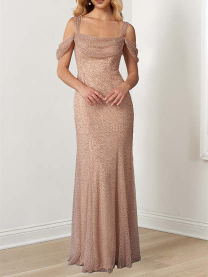 Evening Dresses with Off-the-Shoulder Draped Sleeves in A-Line/Princess Style-BMbridal