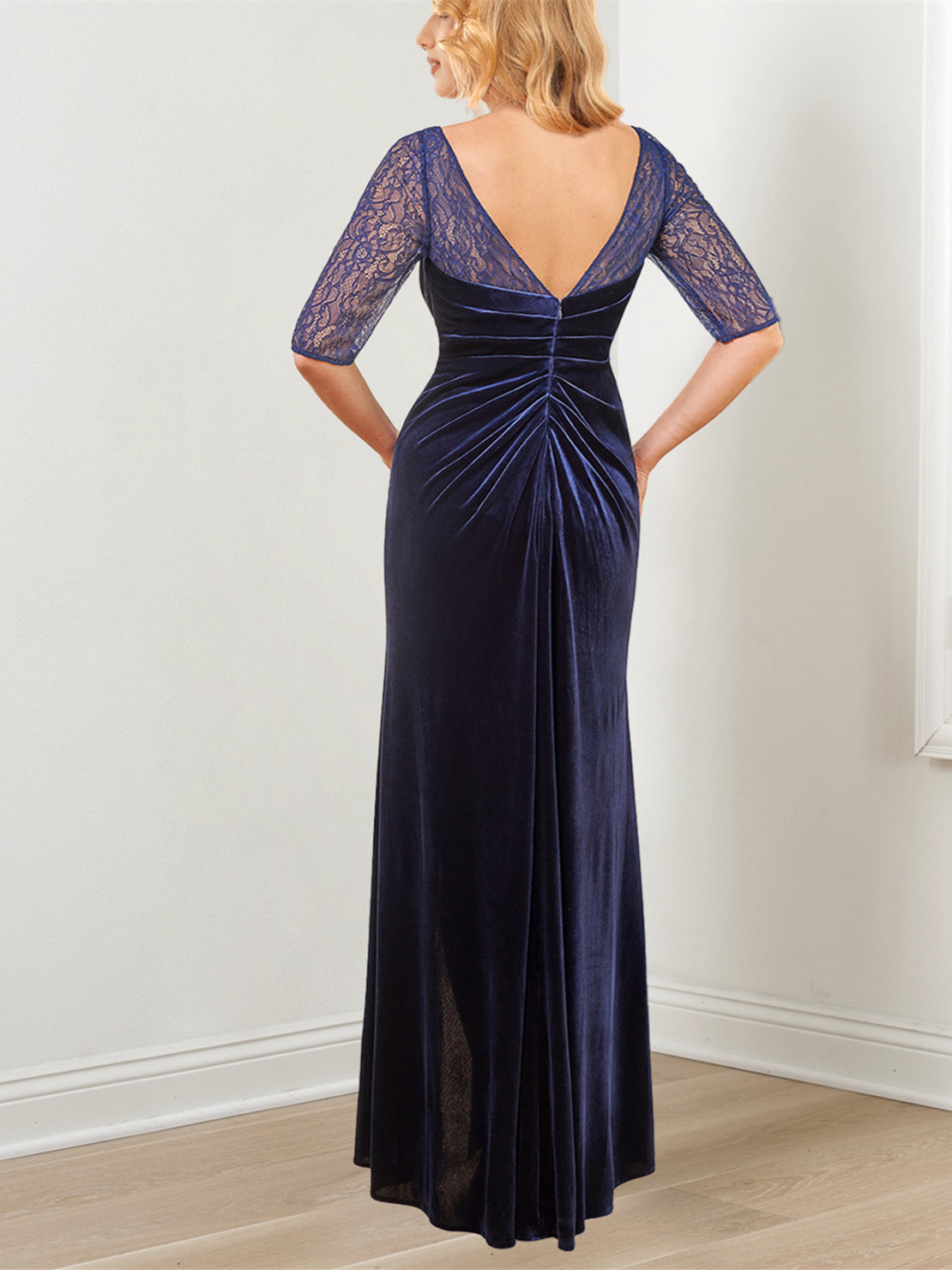 Evening Dresses with Half Sleeves in A-Line and Princess Lace Floor-Length-BMbridal
