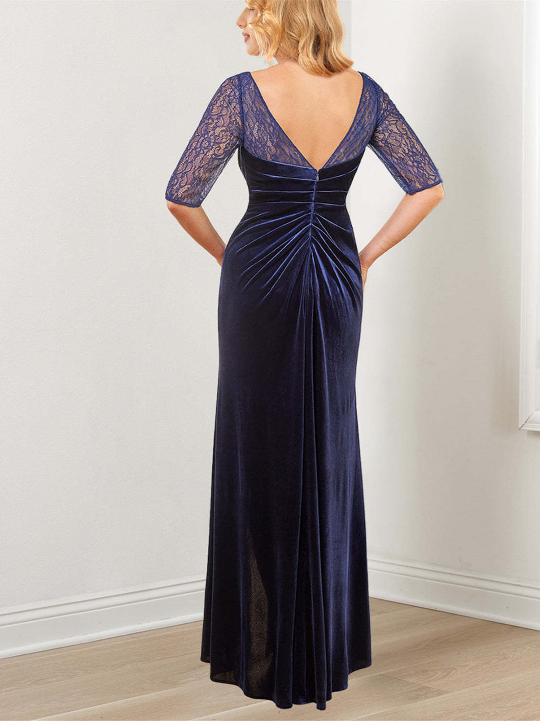 Evening Dresses with Half Sleeves in A-Line and Princess Lace Floor-Length-BMbridal