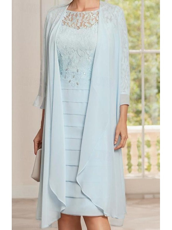 Knee-Length Jewel Neck Mother of the Bride Two-Piece Dress with Sheath/Column Silhouette and Jacket-BMbridal